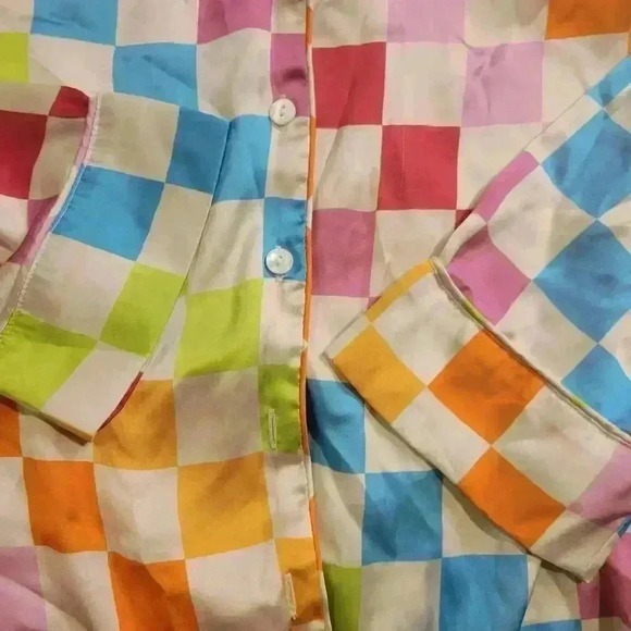 Show Me Your Mumu Womens Early Riser Silky Pajama Top Size S Multi Color Check - Picture 4 of 5